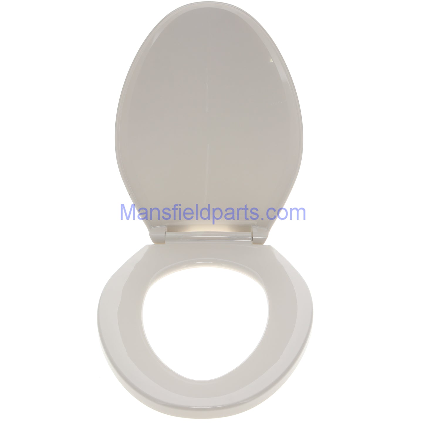 Open view of the Mansfield SB700 biscuit seat. Showing the underside of the lid, and opening in the toilet seat.