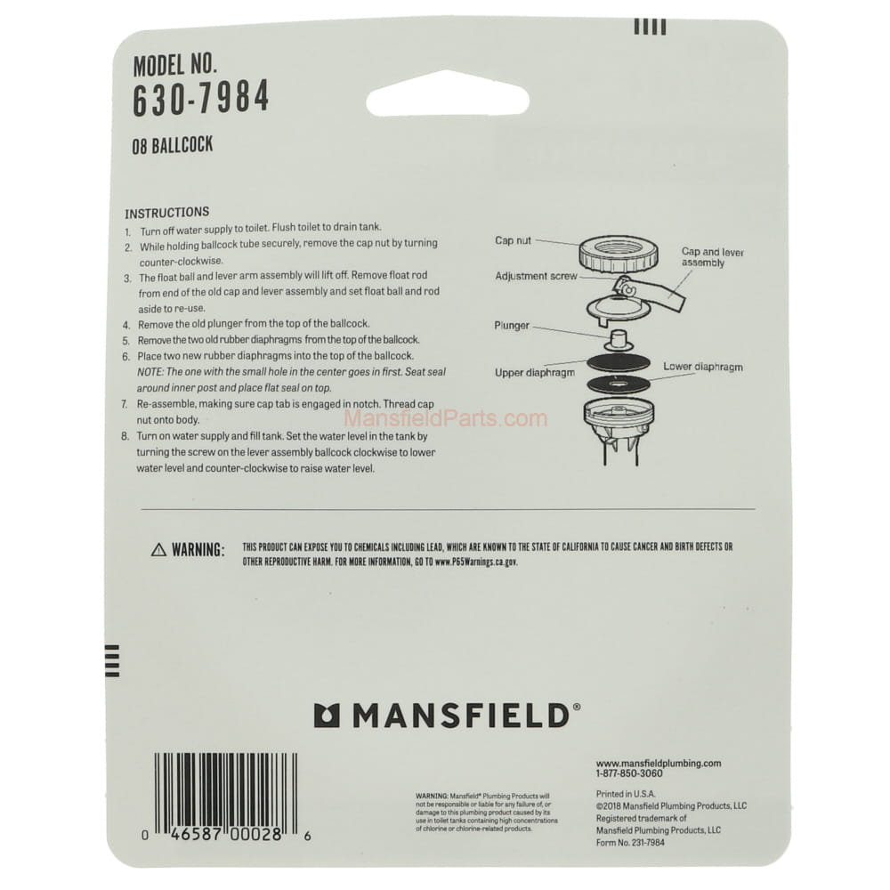 Mansfield Genuine 630-7984 Fill Valve Repair Kit